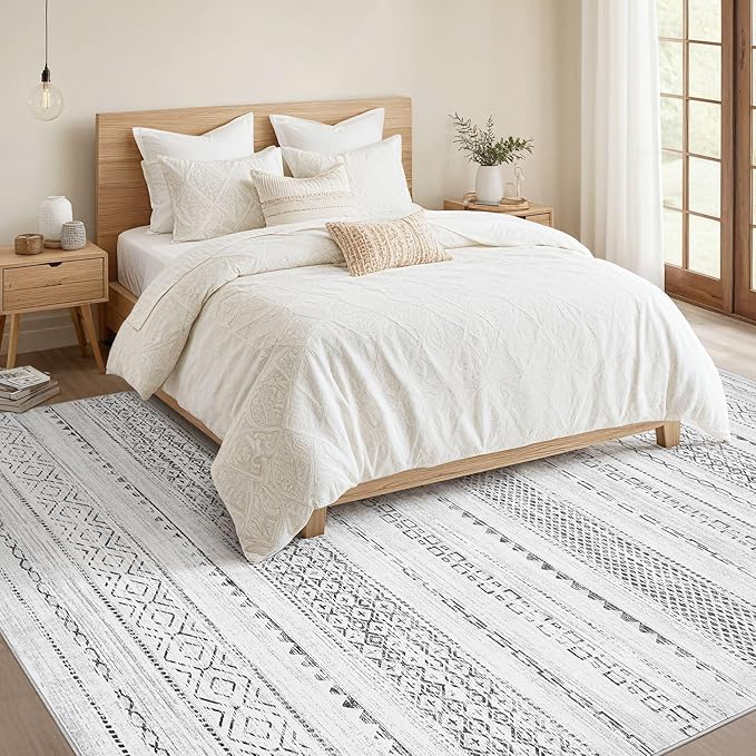 Nakagishi 5x8 Area Rugs Living Room: Washable Boho Large Neutral Soft Farmhouse Rug Stain Resistant Modern Indoor Floor Non-Slip Carpet for Bedroom Nursery Kids Playroom Office Dining Room Dorm- Grey