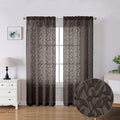 Lecloud Leia Living Room Chocolate Brown Sheer Curtains 72 Inch Length 2 Panels, Airy & Breathable Clip Textured Leaf Voile Bedroom Curtains, Dual Rod Pocket Jacquard Gauzy Window Drapes, 38x72 Inches