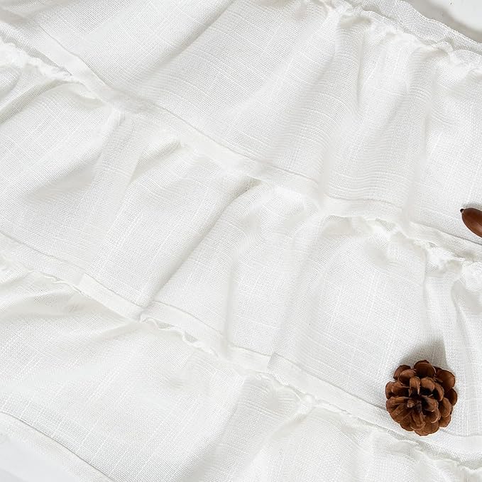jinchan Ruffled Valance Curtain Slubbed Crossed Kitchen Valance Vintage Shabbychic Style for Living Room Small Windows 18 Inch Cottagecore Farmhouse Half Window Rod Pocket 1 Panel White