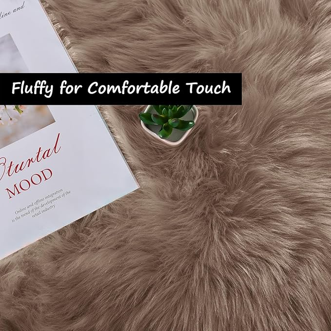 Goolela Beige Round Rug 4ft Fluffy Sheepskin Faux Fur Rug for Bedroom Bedside Living Room Fuzzy Furry Circle Carpet
