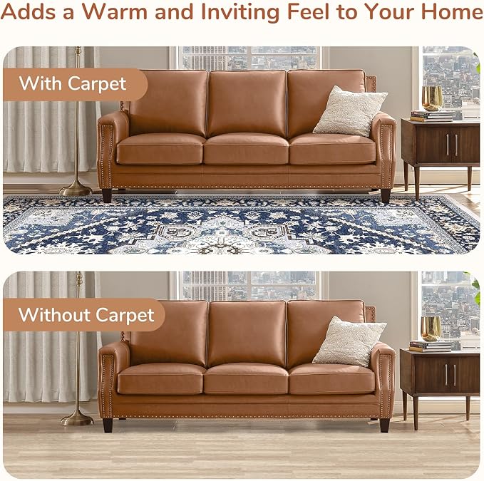 OPPODREAM Soft Round Rug 6ft, Washable Circle Rug 6ft with Non Slip Backing Play Room, Low-Pile Carpet 6 ft, Faux Cashmere Throw Carpet, Navy Blue & Gold