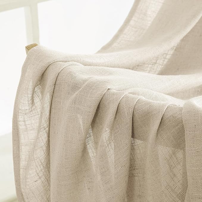 MIULEE Linen Curtains 90 Inch Length 2 Panels for Bedroom Living Room, Soft Thick Linen Textured Back Tab Window Drapes Semi Sheer Light Filtering Rod Pocket Modern Farmhouse Decor
