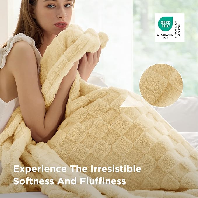 Bedsure GentleSoft Yellow Throw Blanket for Couch - Checkered Fleece Blankets Gifts for Kids Girls, Cute Soft Cozy Throw for Bedroom Home Decor Gifts, 50x60 Inches