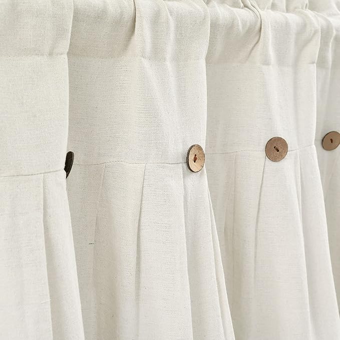 Lush Decor Linen Button Farmhouse Valance Curtians 52"W x 18"L Off White - Linen Valances For Windows - Kitchen Curtains Valances - Bathroom Curtain
