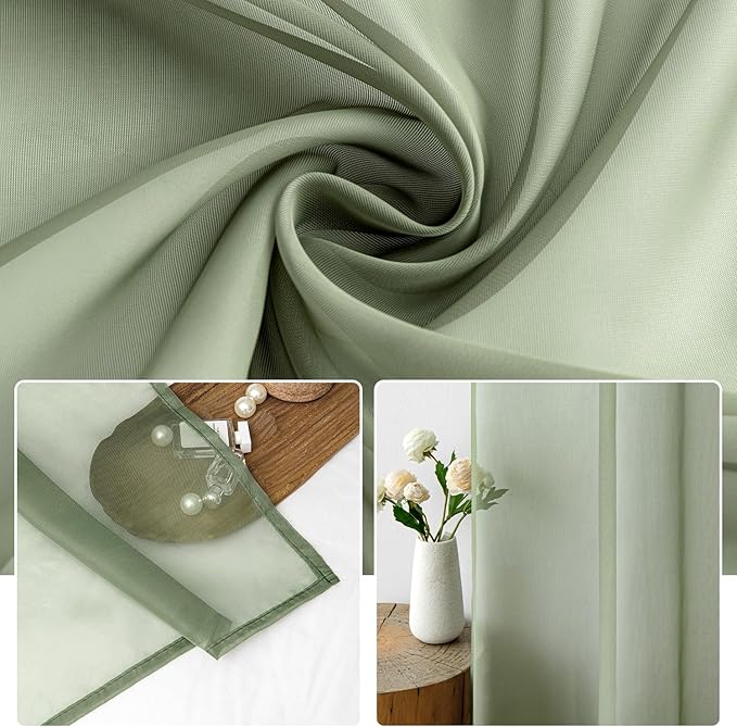 MIULEE 2 Panels Sage Green Sheer Window Curtains Elegant Window Voile Panels/Drapes/Treatment for Bedroom Living Room (54X72 Inches)