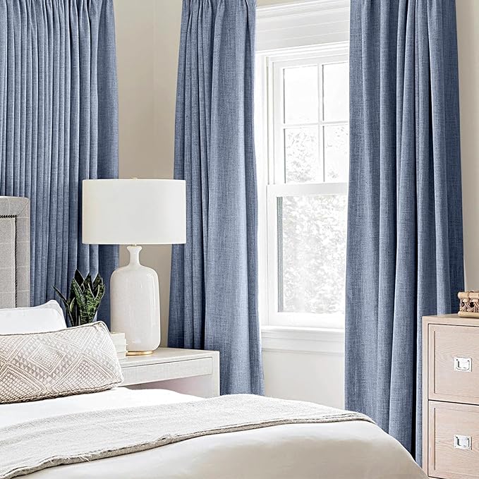 MIULEE Linen Texture Curtains for Bedroom Solid 100% Blackout Thermal Insulated Stone Blue Curtains Grommet Room Darkening Drapes for Living Room Nursery 52x108 Inch (2 Panels)