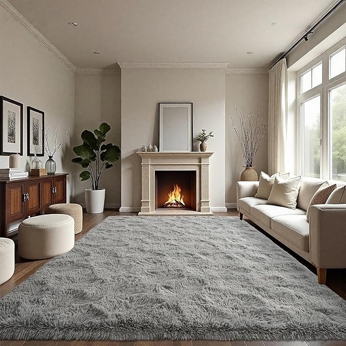 LOCHAS Ultra Soft Indoor Modern Area Rugs Fluffy Living Room Carpets for Children Bedroom Home Decor Nursery Rug 4x6 Feet, Gray