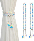 PEDOBO Magnetic Curtain Tiebacks, 2 Pack Crystal Beaded Sun & Moon Pendants Sheers/Draperies Holdbacks for Window Home Office Decor (Crystal AB)