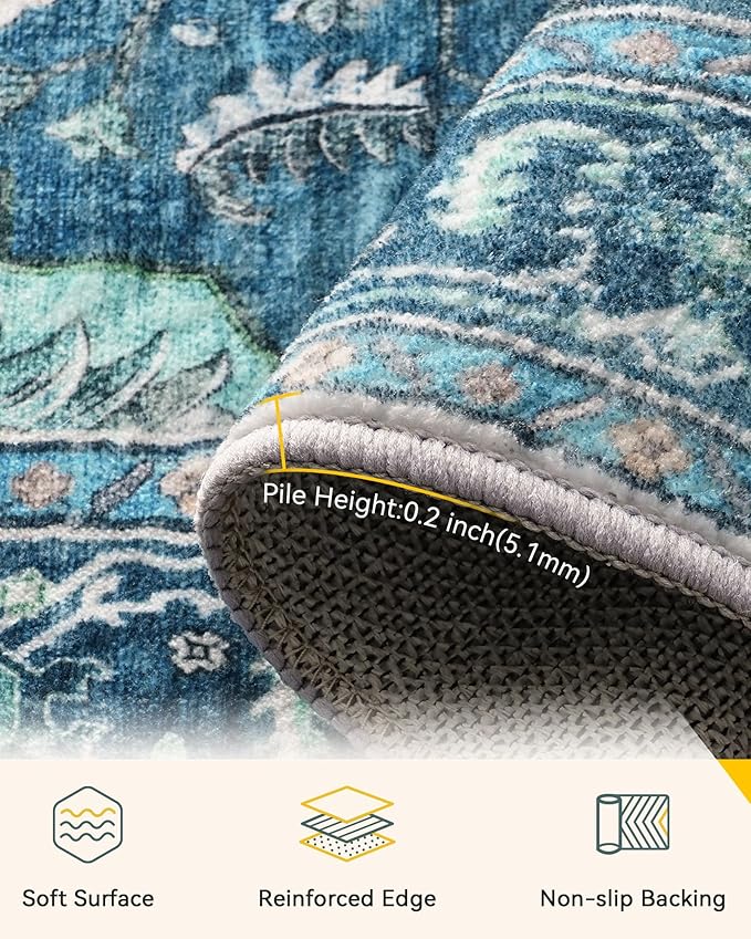 RELEANY Area Rugs 2'x8' Runner Rug Non Slip Washable for Kitchen Hallway Bedroom Beside Laundry Room Bathroom Rug, Floor Carpet, Teal Green Lake Blue Turquoise