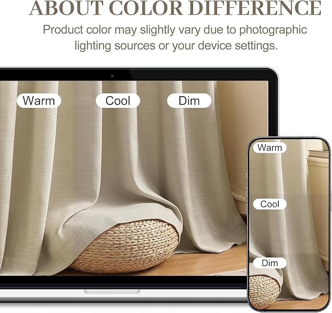 Pinch Pleated Linen Curtains 84 Inch Length 2 Panels Set, Light Filtering Linen Blend Sheer Drapes Memory Trained Pleated Curtain with Hooks Rings Back Tab for Bedroomm Farmhouse, Burlywood Birch