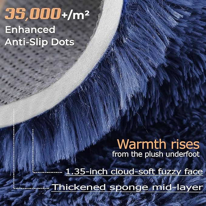 Navy Blue Round Rugs for Bedroom: 4ft Circle Fluffy Shag Soft Washable Rug Small Fuzzy Plush Indoor Carpet for Kids Girls Boys Nursery Dorm Classroom (Navy Blue, 4'x4')