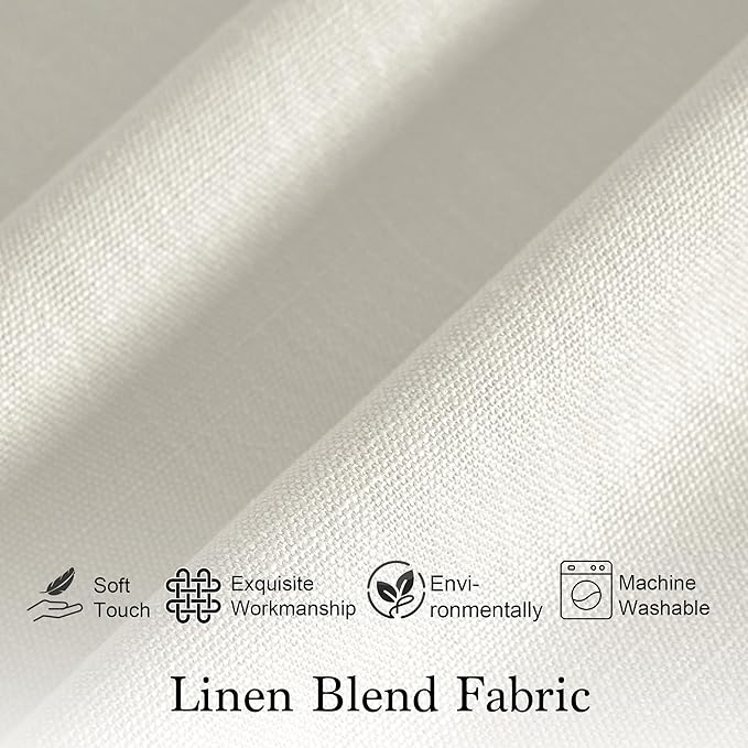 RYB HOME Cafe Curtains 24 inches Length, 2 Panels Kitchen Curtains and Valances Set Faux Linen Blended Shabby Privacy Protect Topper for Kitchen Living Room, Rod Pocket, Linen, W 26 x L 24 inch