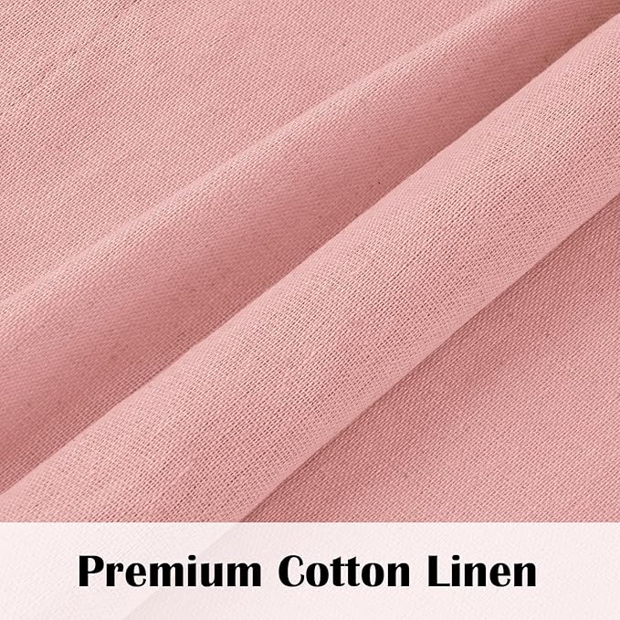 FRAMICS Farmhouse Valance Curtains, Boho Cotton Linen Kitchen Valance, Pink Rustic Button Window Valances for Kitchen Bathroom, Country Rod Pocket Valances for Window, Pink and White, 52 x 18 Inch