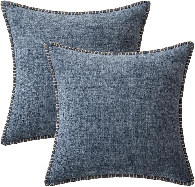 MIULEE Pack of 2 Couch Throw Pillow Covers 20x20 Inch Dark Grey Blue Farmhouse Decorative Pillow Covers with Stitched Edge Soft Chenille Solid Dyed Spring Pillow Covers for Sofa Bed Living Room