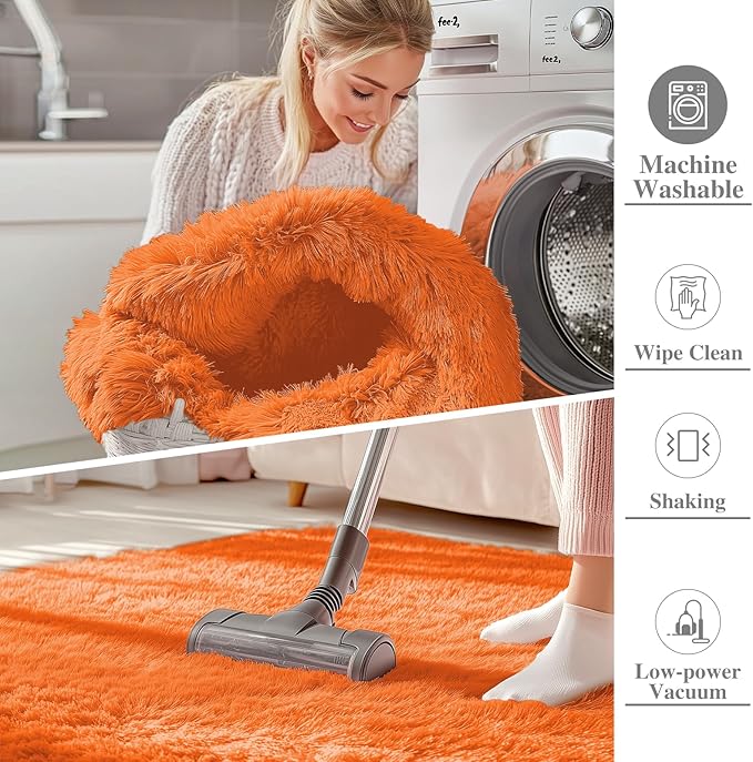 OLANLY 2x5 Machine Washable Runner Rugs for Hallway, Soft Fluffy Shaggy Bedside Rugs for Bedroom, Living Room, Indoor Floor Carpet for Kids Girls and Boys, Nursery Rooms, Home Decor Aesthetic, Orange