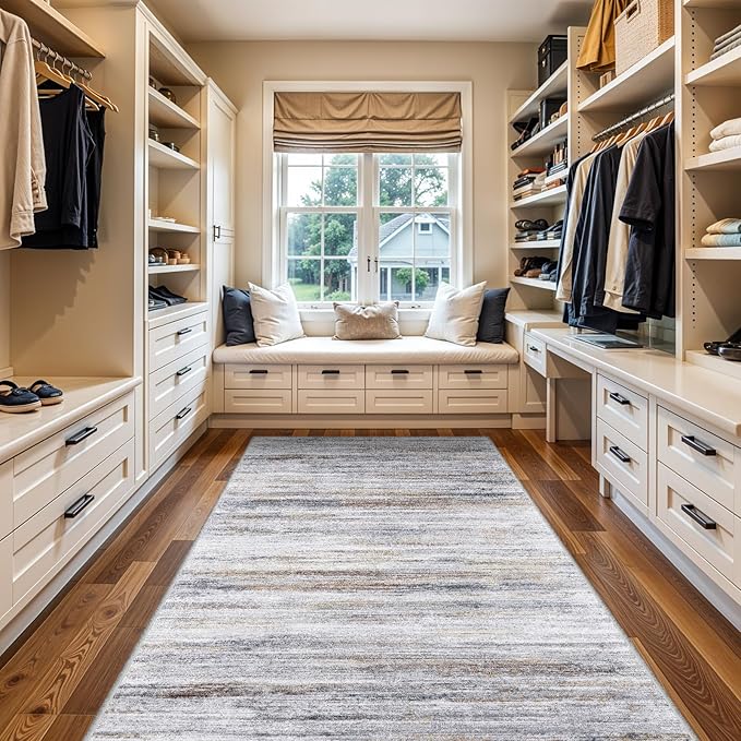 Large Runner Rugs for Hallway 4x18: Non-Slip Washable Wide Carpet - Soft Low-Pile Stain and Spill Resistant Rug for Entryway Living Room Dining Room Balcony Garage Office Beige Grey