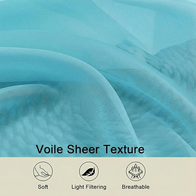 Sheer Curtains 84 Inches Long 2 Panels Set for Bedroom Living Room, Soft Airy Light Filtering Modern Solid Rod Pocket Drapes Window Treatments, Aqua, Each 42" W x 84" L