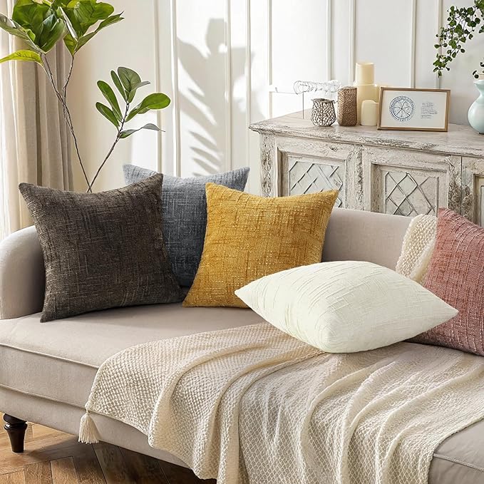 decorUhome Summer Pink Chenille Throw Pillow Covers 16x16 Set of 2 Textured Soft Cozy Slubby Couch Pillow Covers Modern Farmhouse Boho Decorative Pillow Cases for Bed Sofa Living Room
