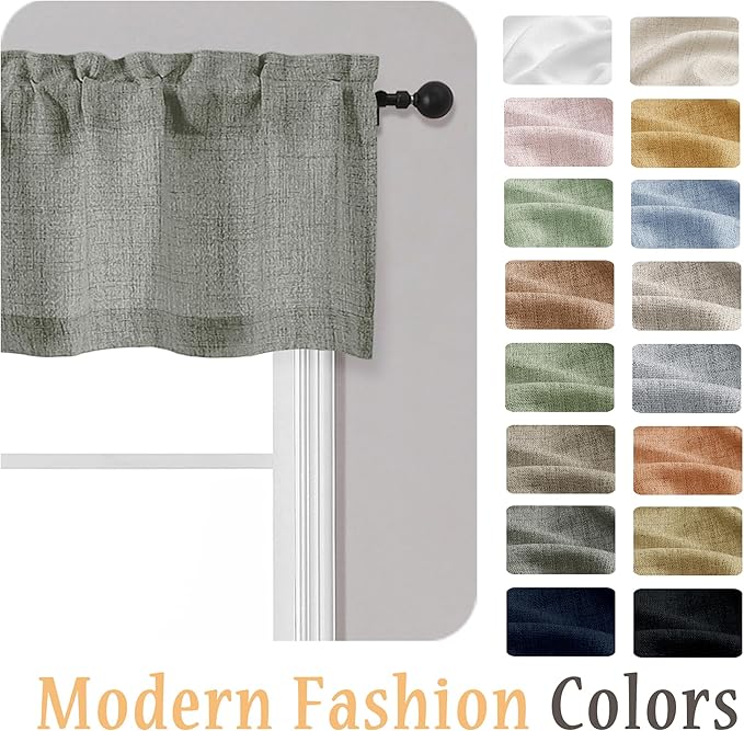 OWENIE Dark Grey Valances for Windows 1 Pcs, Light Filtering Textured Farmhouse Short Small Valance Curtains for Bathroom Basement Living Room Bedroom, Rod Pocket Half Curtains Over Sink, 52" Wx14 L