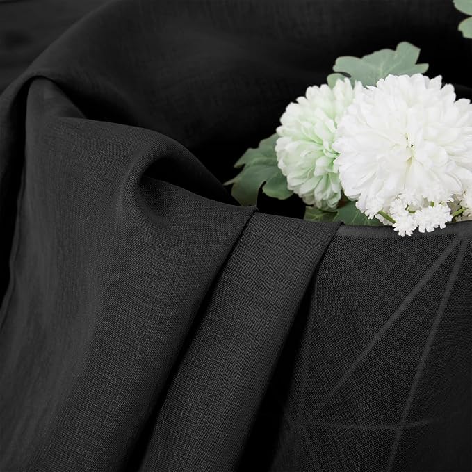Tollpiz Sheer Tier Curtains Kitchen Linen Textured Half Curtain Sheers Light Filtering Rod Pocket Voile Bathroom Short Curtains for Farmhouse, 25 x 30 inches Long, Black, Set of 2 Panels
