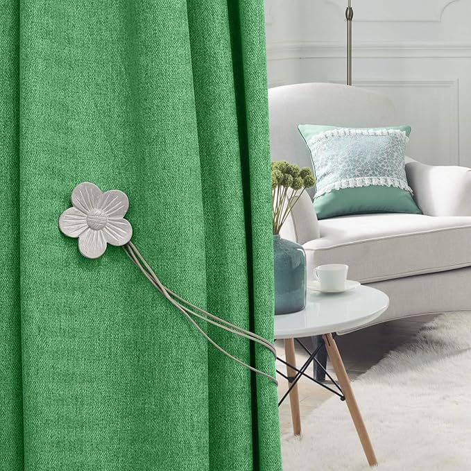 Lewondr Vintage Magnetic Curtain Tieback, 1 Pair Resin Flower Curtain Drapery Holdback Window Curtain Decorative Buckle Holder for Home Cafe Balcony - Silver