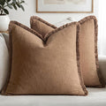 MIULEE Decorative Throw Pillow Covers Neutral Linen Fringe Throw Pillows Set of 2 Brown Boho Farmhouse Cushion Covers with Tassels for Couch Sofa Bed Living Room Spring Home Decor 20x20 Inch