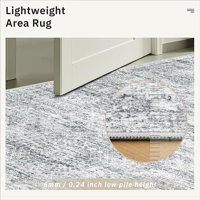 Washable Area Rug 8x12, Large Soft Rugs for Living Room Vintage Grey Carpet 8x12 Area Rugs for Bedroom Dining Room Non-Slip Stain Resistant Under Table Rug