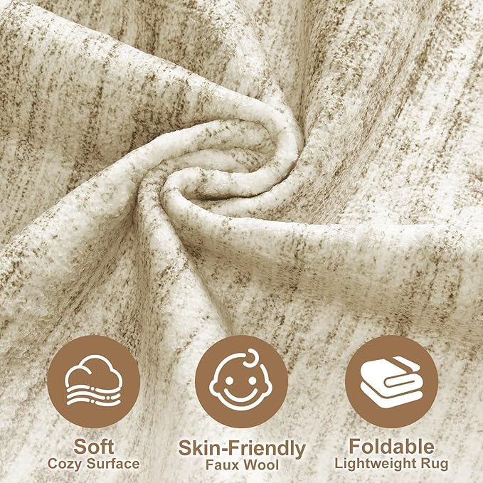 Nakagishi 5x8 Area Rugs Living Room: Washable Large Vintage Rug Neutral Non-Slip Soft Stain Resistant Indoor Carpet for Bedroom Nursery Dining Room Office Playroom - Brown-01