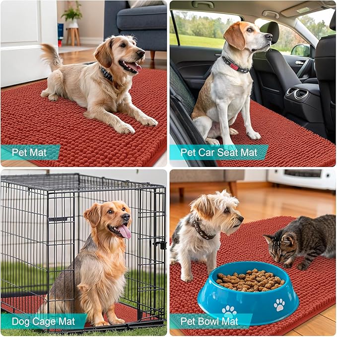 OLANLY Dog Door Mat for Muddy Paws 59x24, Absorbs Moisture and Dirt, Absorbent Non-Slip Washable Doormat, Quick Dry Chenille Mud Mat for Dogs, Entry Indoor Entryway Carpet for Inside Floor, Maple Red
