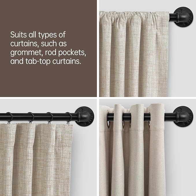 Zeerobee Curtain Rods for Windows 32 to 48, 1 Inch Industrial Wrap Around Black Curtain Rod, Indoor/Outdoor Room Divider Adjustable Drapery Pole, 32"-48"