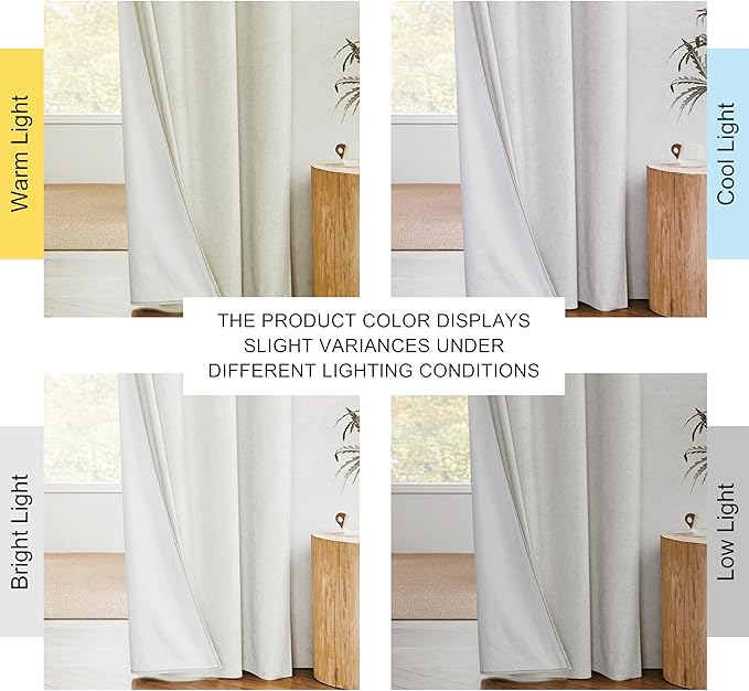 NICETOWN Extra Long Linen 100% Blackout Curtains 108 inches Length 2 Panels Set with Thermal Insulated Liners, Ivory, 62" Width, Farmhouse Style Window Draperies for Patio Sliding Glass Door