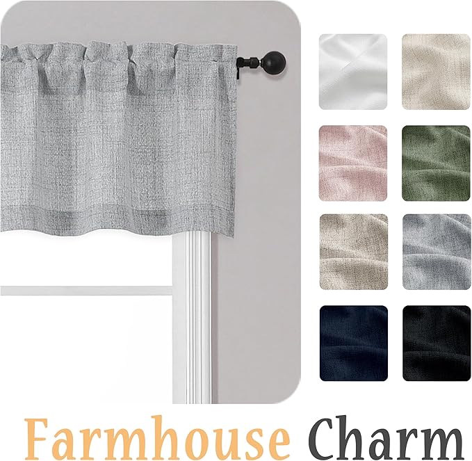 OWENIE Grey Valances for Windows 1 Pcs 18 Inch Length, Light Filtering Textured Short Small Valance Curtains for Bathroom Basement Living Room Bedroom, Half Window Curtains Over Sink, 60" W by 18" L