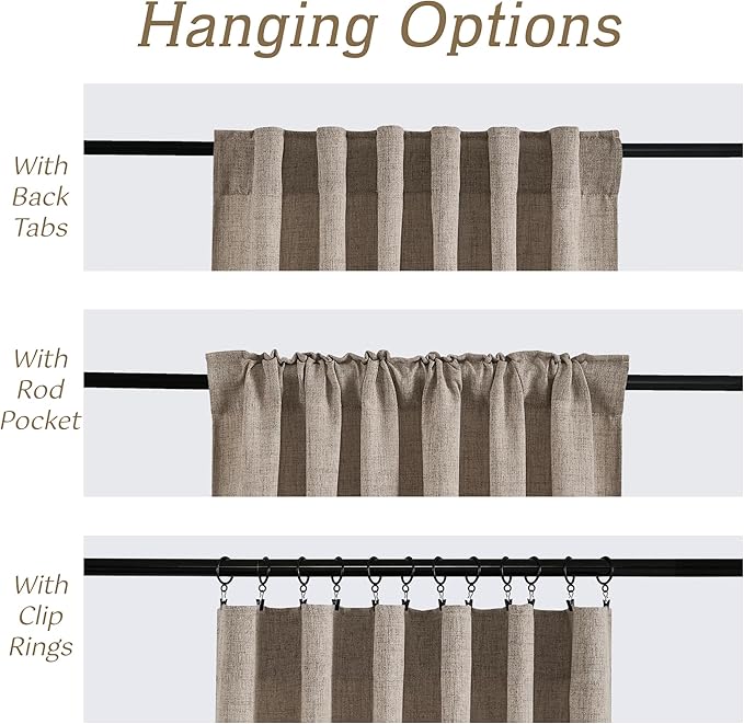 RYB HOME Linen Sheer Curtains and Drapes for Living Room and Dining Room 90 inches Length, Breathable Back Tab/Rod Pocket Semi Sheer Curtains, Oatmeal, W 52 x L 90 inches, 2 Panels Set