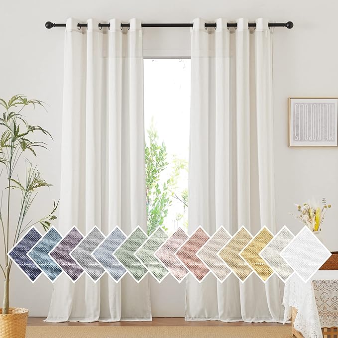 NICETOWN Linen Curtains 135 inches Length for Living Room, Grommet Linen Blend Window Treatments Privacy with Light Filtering for Bedroom/Farmhouse, W52 x L135, 2 Panels, Natural