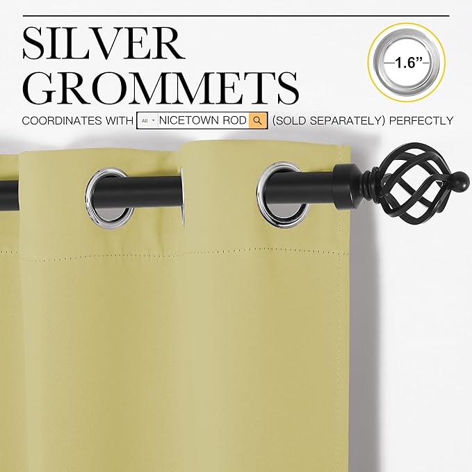 NICETOWN Blackout Draperies Curtains for Kids Room, Paler Yellow, Set of 2, 70 by 84 inches, Window Treatment Thermal Insulated Solid Grommet Blackout Drape Panels for Bedroom