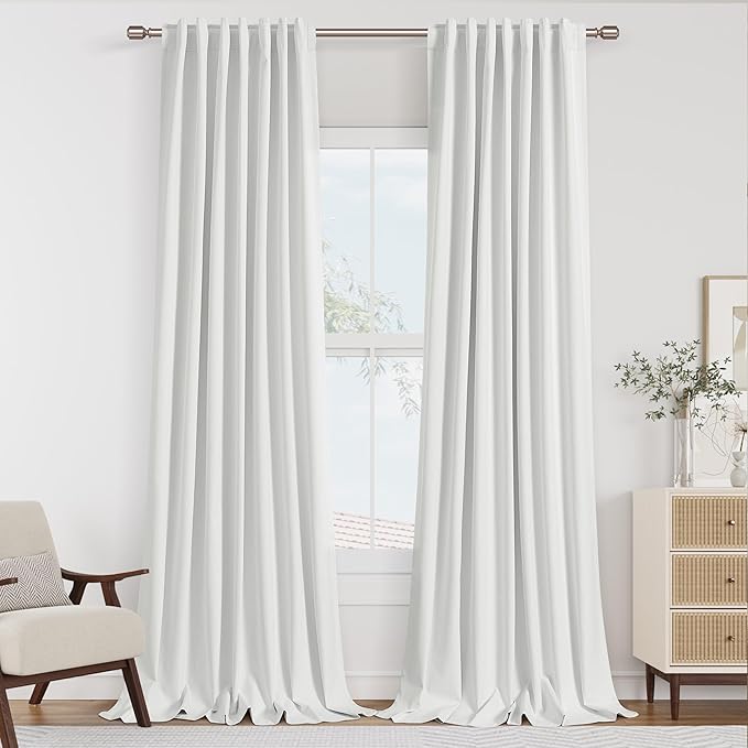 Guken Off White 100% Blackout Linen Curtains 90 Inch Length 2 Panels Set for Living Room Bedroom Back Tab Rod Pocket Thermal Insulated Black Out Drapes Room Darkening Window Curtains 90 Inches Long