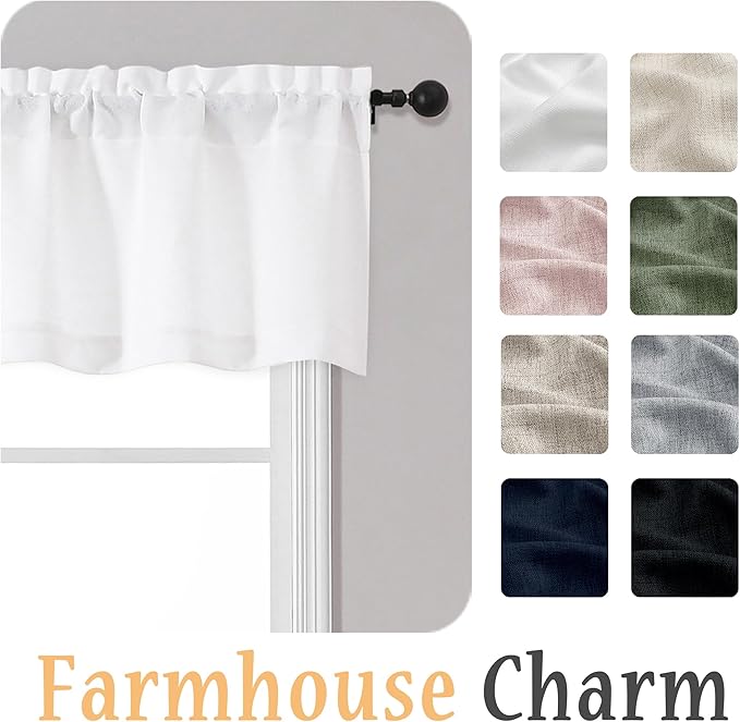 OWENIE White Valances for Windows 1 Pcs 24 Inch Length, Light Filtering Textured Short Small Valance Curtains for Bathroom Basement Living Room Bedroom, Half Window Curtains Over Sink, 60" W by 24" L