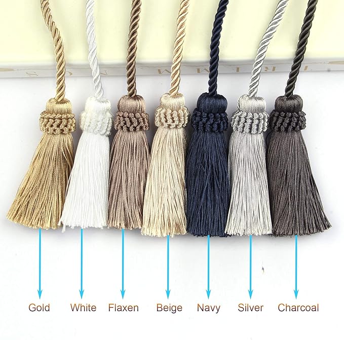Fenghuangwu Curtain Tiebacks Handmade Decorative Curtain Holdbacks Rope with Tassel (flaxen, 6P)