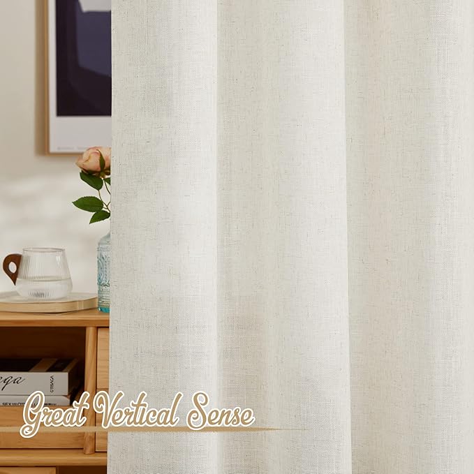 NICETOWN Linen Burlap Bedroom Curtains 63 inches Long, Grommet Semi Sheer Flax Linen Weve Drapes Privacy with Light Filtering Window Treatmentes for Kids Room, W42 x L63, Set of 2