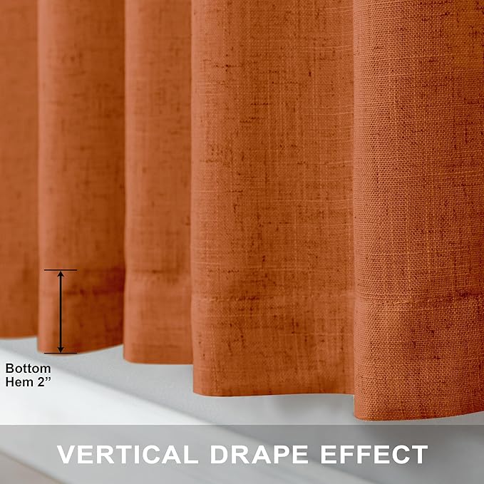 Burnt Orange Curtains 120 Inches Long for Living Room 2 Panel Set Back Tab Pocket Draperies Soft Linen Lightweight Light Filtering Semi Sheer Red Dark Orange Curtain for Dining Room Sliding Door 10 FT