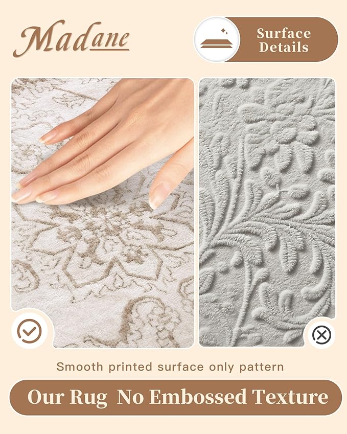Madane Living Room 10x14 Area Rugs,Washable Low Pile Non-Slip Stain Resistant Extra Large Thin Rug, Vintage Soft Throw Carpet for Dining Room Bedroom Farmhouse Home Office Decor (10 x 14, Brown/Ivory)