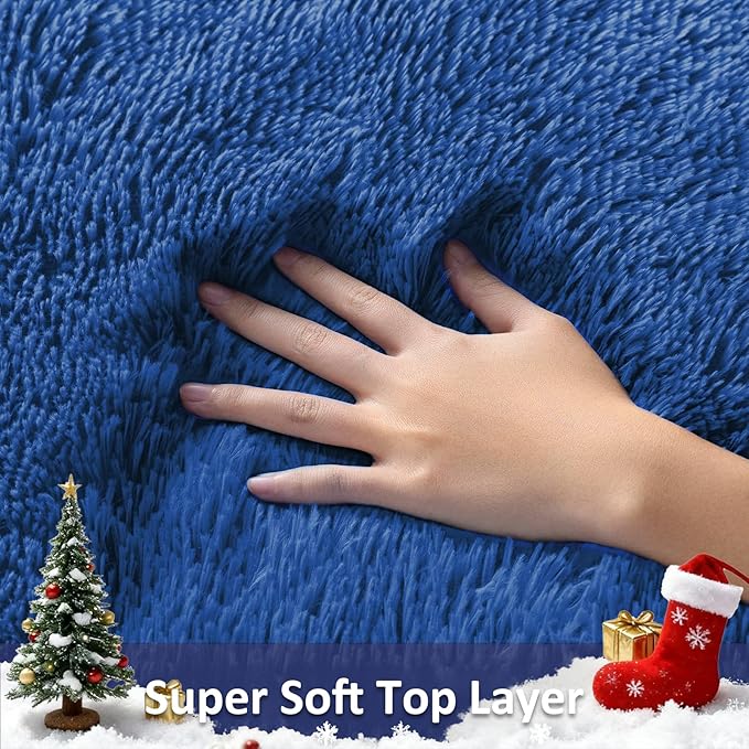 Ophanie Blue Runner Rug for Hallway, 2x6 Bedroom Bedside Living Room Rugs, Non Slip Fluffy Soft Shaggy Carpet for Kids Girls Boys Dorm Nursery Home Decor Aesthetic
