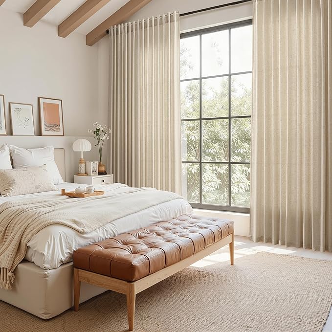 Nanspring Taupe Burlywood Curtains 72 Inches Long for Living Room Burlap Linen Textured Light Filtering Semi Sheer Curtains Back Tab Privacy Country Farmhouse Curtain for Bedroom 52x72, 2 Panels