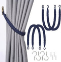 NICEEC 4 Pack Natural Cotton Rope Curtain Tiebacks Elegant Boho Style Decorative Drape Tie Backs Soft Hand-Woven Rope Curtain Holdbacks with Metal Hook for Home & Office Drapery (Dark Blue)