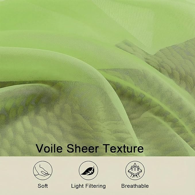 Sheer Curtains 63 Inch Length 2 Panels Set for Living Room Bedroom, Airy Soft Light Filtering Sheer Dining Room Curtains, Modern Rod Pocket Drapes, Lime, Each 42" Wx63 L