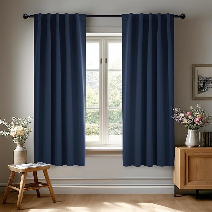 Deconovo Blackout Curtains, Thermal Insulated, W38 x L45 2 Panels, Back Tab, Machine Washable, Room-Darkening Drapes for Bedroom/Living Room Navy Blue