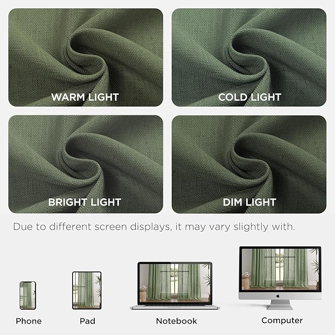 Joydeco Linen Curtains 72 Inch Length 2 Panel Sets,Light Filtering Curtains for Bedroom 52 Inch Wide Living Room Drapes with Back Tabs & Rod Pockets (W52 x L72 Inch, Loden)