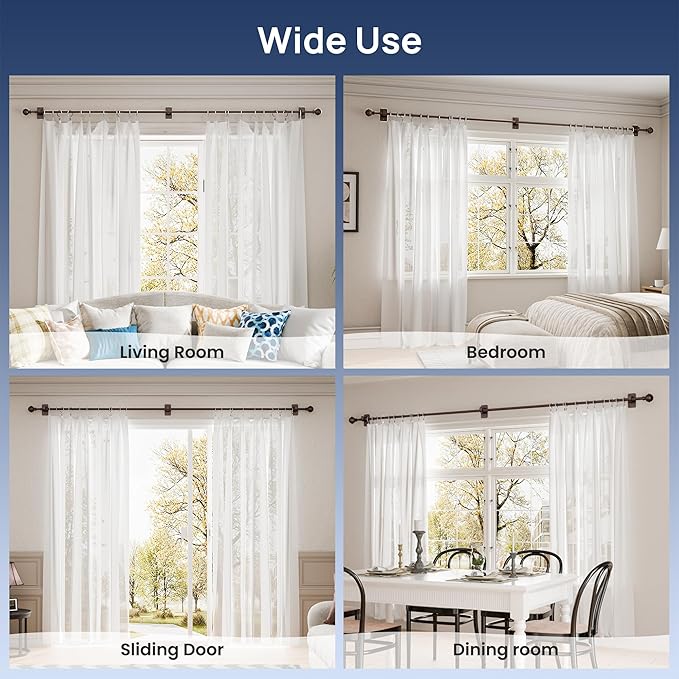 ENJOYBASICS No Drill Curtain Rods for Window 48 to 84 Inches, 5/8 Inch Diameter Renter Friendly Drapery Rod with Adhesive Brackets without Drilling, Adjustable from 27 to 90 Inches, Bronze