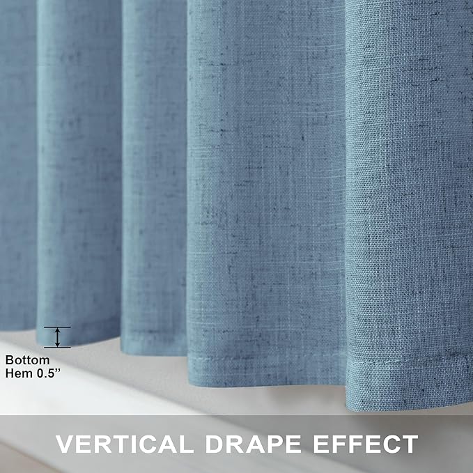 Light Blue Curtains 38 Inch Wide for Living Room 2 Panels Back Tab Pocket Light Reducing Semi Sheer Linen Long Skinny Small Country Blue Curtains for Bedroom Side Windows Grey Blue Width 38x84 Length