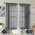 Simplebrand Grey Semi Sheer Curtains 54 Inch Length 2 Panels, Geometric Jacquard Clip Textured Short Sheer Curtains for Bedroom，Modern Elegant Window Curtains Drapes/Treatment Sheer，42x54 inch